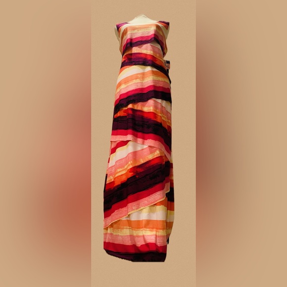R&M Beautiful Sundress Maxi pink white black orange colorful light 14 new! - Picture 2 of 8